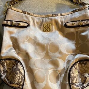 Coach Cream and Brown Snake Skin Look Shoulder Bag B1176-16408 Coach Snake Skin